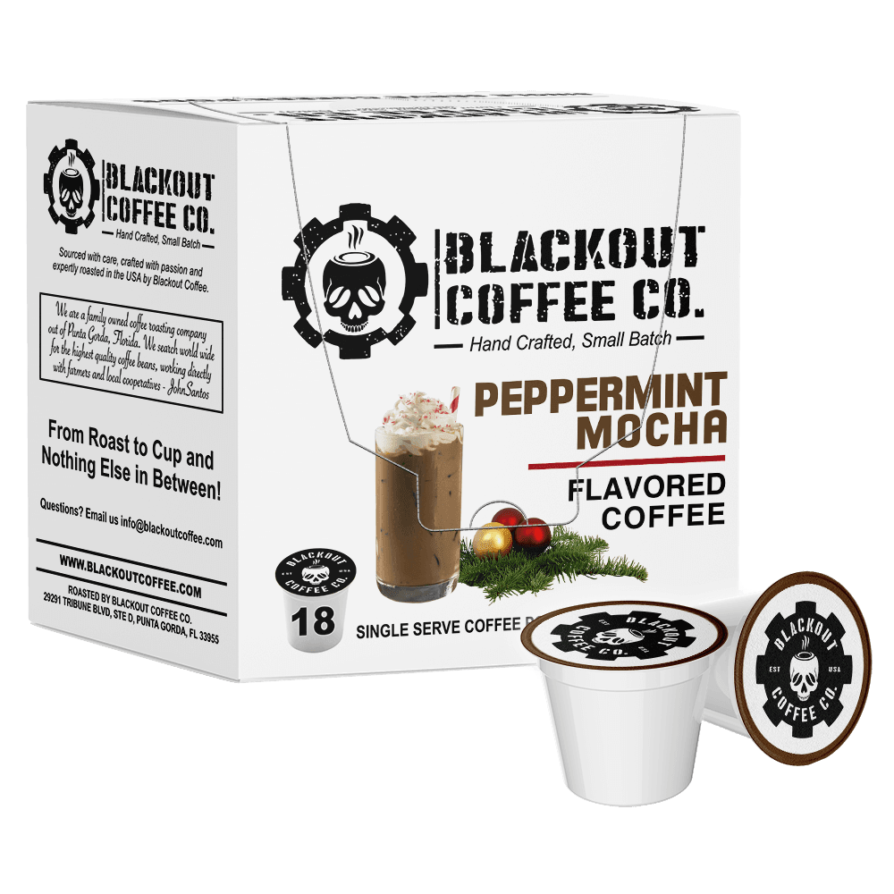 PEPPERMINT MOCHA FLAVORED COFFEE PODS 18CT – Blackout Coffee Co