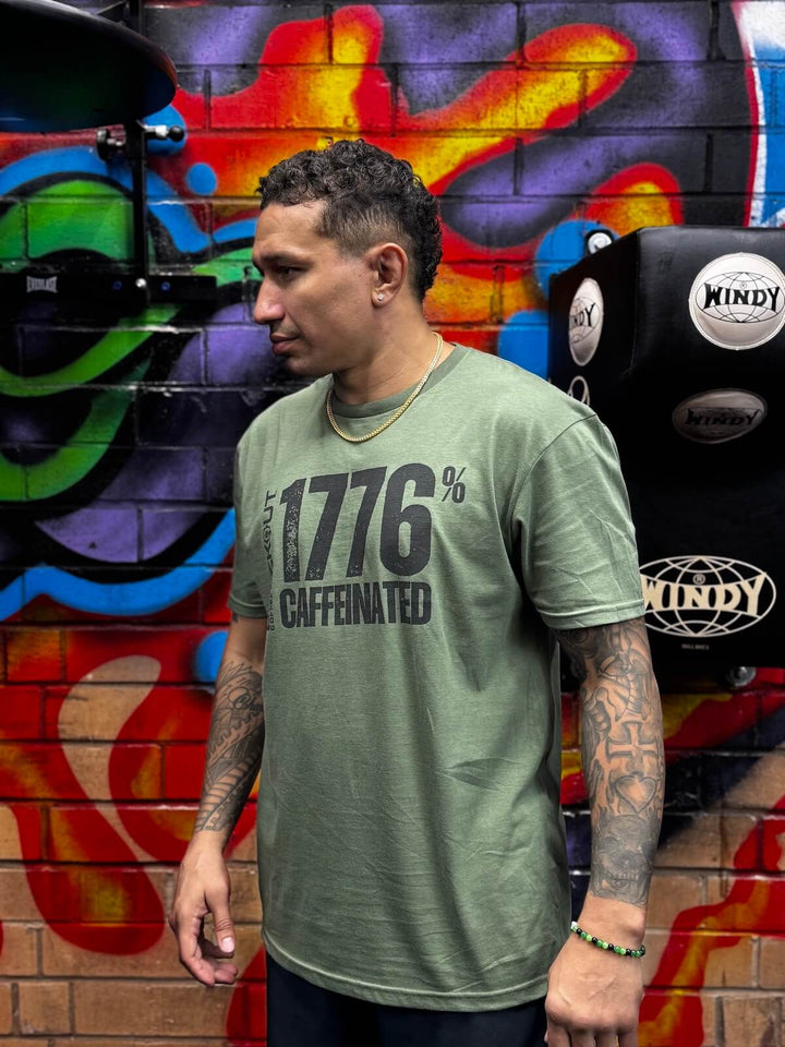 1776% Caffeinated Mili Green T-Shirt – Blackout Coffee Co