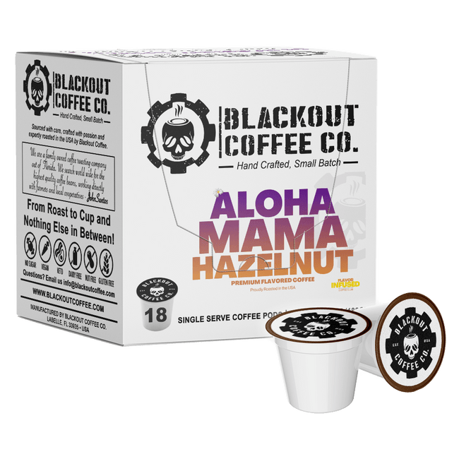 ALOHA MAMA HAZELNUT FLAVORED COFFEE PODS 18CT
