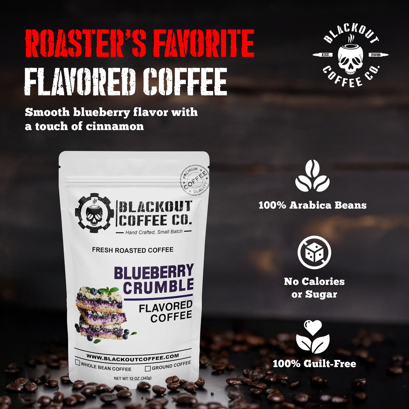 Blueberry Crumble Flavored Coffee 100% arabica
