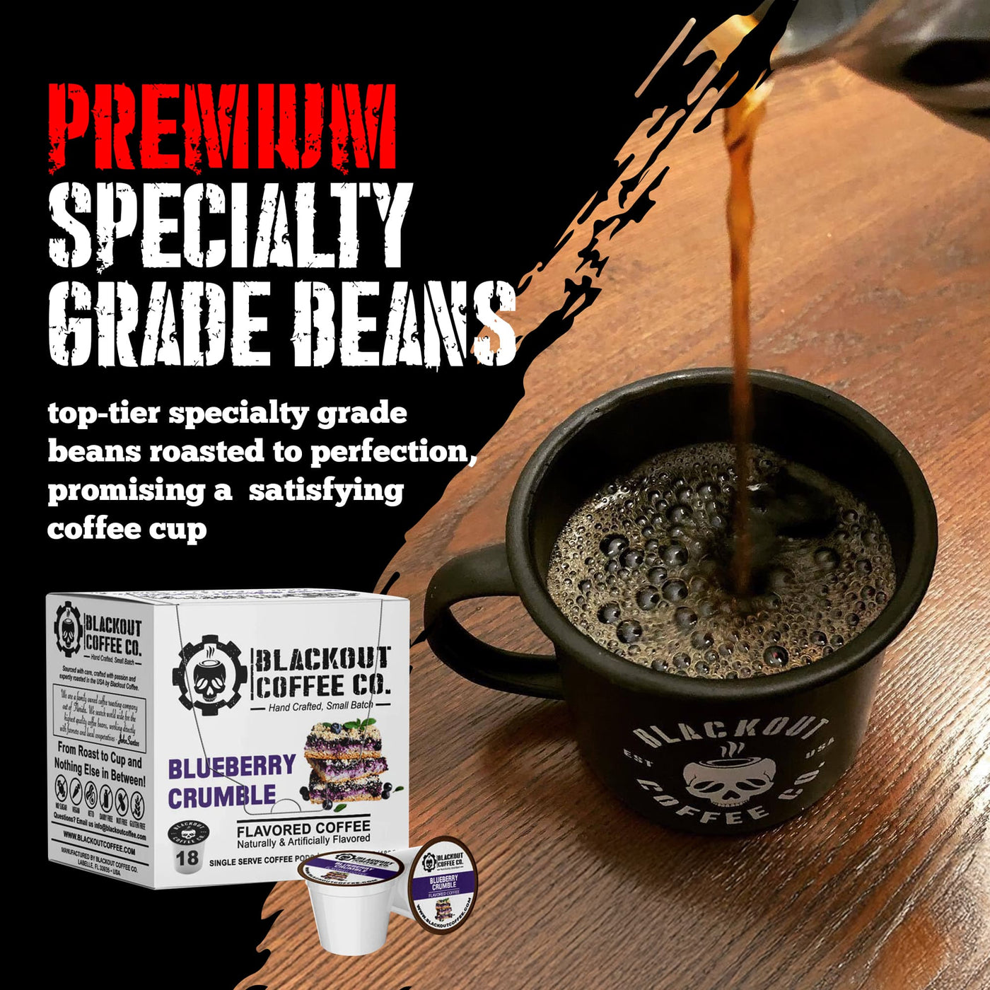 BLUEBERRY CRUMBLE FLAVORED COFFEE PODS 18CT WITH CUP
