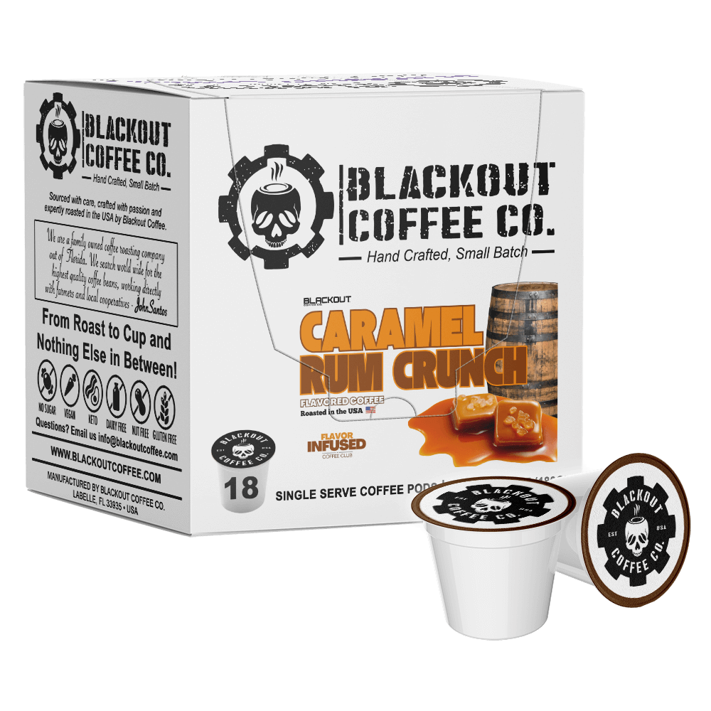 CARAMEL RUM CRUNCH FLAVORED COFFEE PODS 18CT