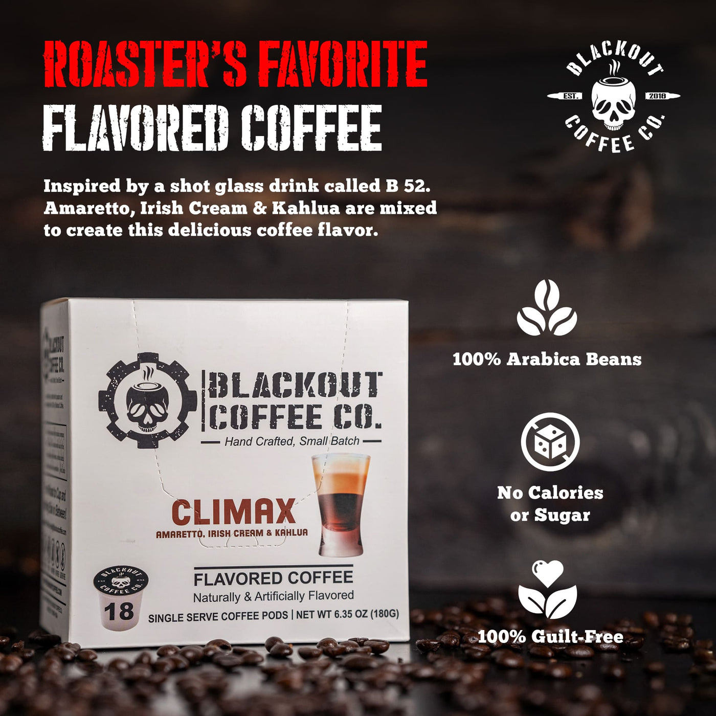 CLIMAX FLAVORED COFFEE PODS 18CT 100% arabica
