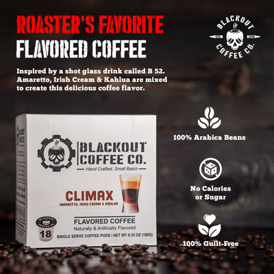 CLIMAX FLAVORED COFFEE PODS 18CT 100% arabica
