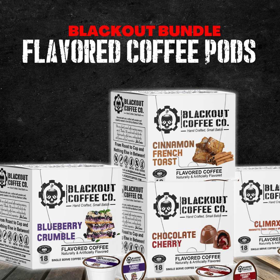 FLAVORED COFFEE POD BUNDLE 72CT: Cinnamon French Toast,Blueberry Crumble,Chocolate Cherry ,Climax