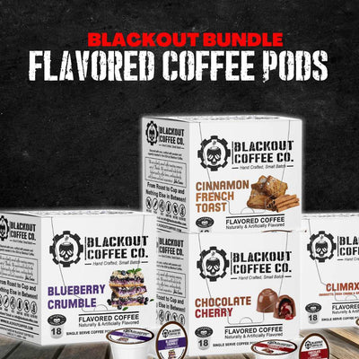 FLAVORED COFFEE POD BUNDLE 72CT: Cinnamon French Toast,Blueberry Crumble,Chocolate Cherry ,Climax