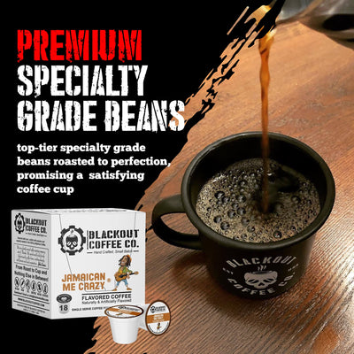 JAMAICAN ME CRAZY® FLAVORED COFFEE PODS 18CT on a cup
