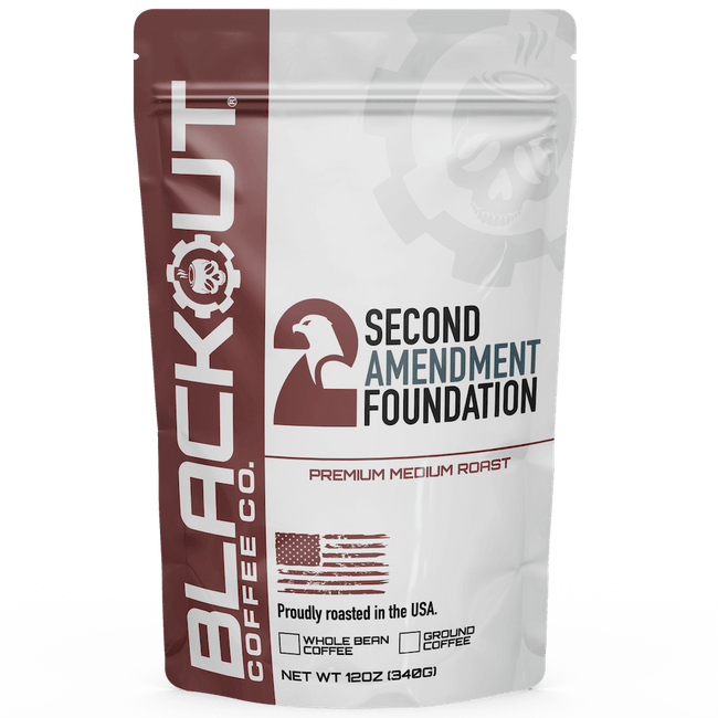Coffee package from Blackout Coffee Co. with Second Amendment Foundation branding.