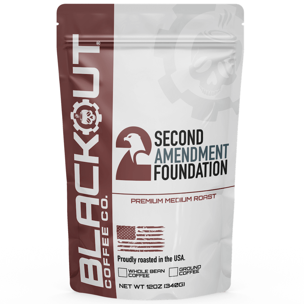 Coffee package from Blackout Coffee Co. with Second Amendment Foundation branding.