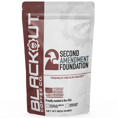 Coffee package from Blackout Coffee Co. with Second Amendment Foundation branding.