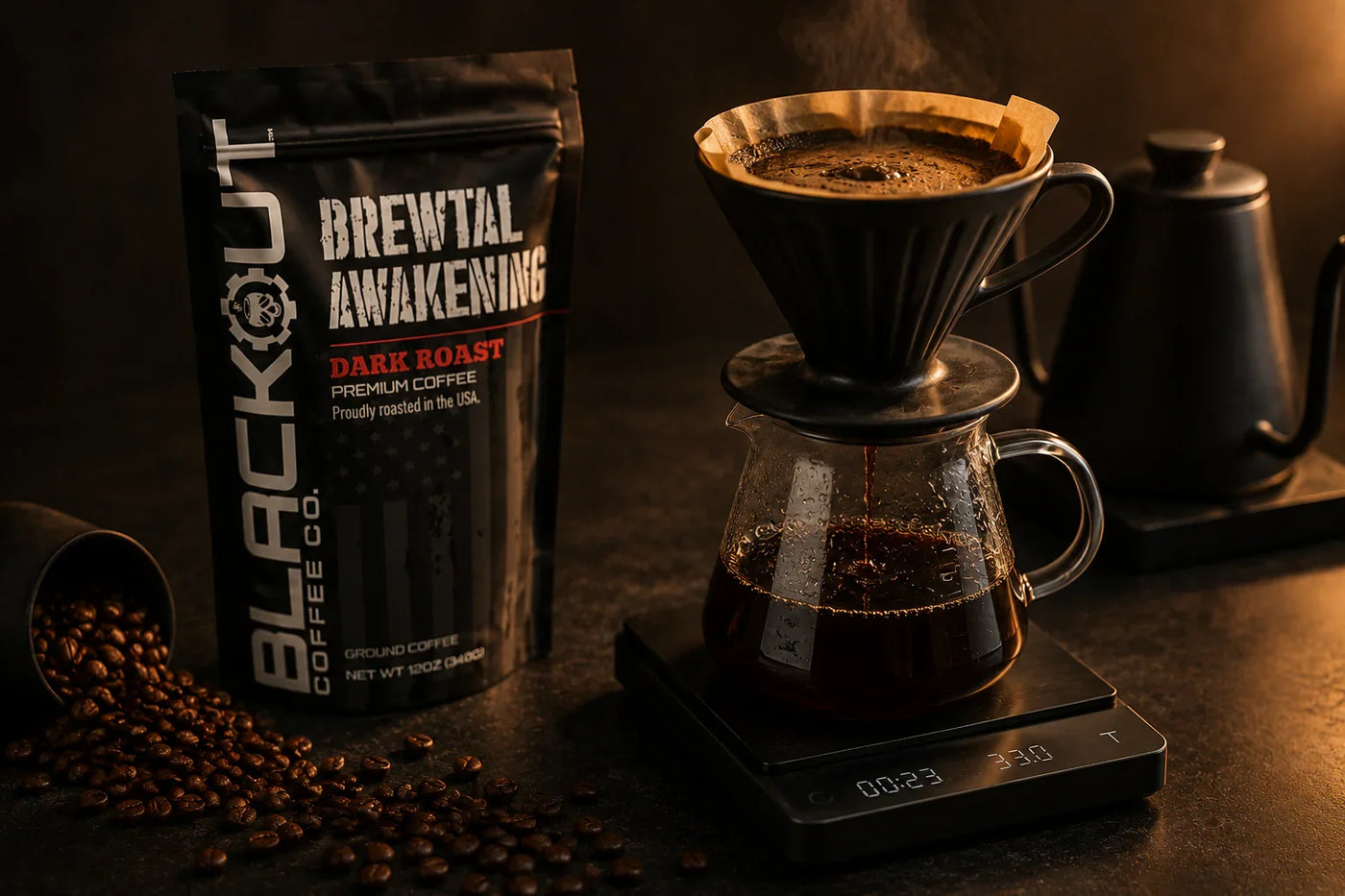 Fresh brewed premium blackout coffee