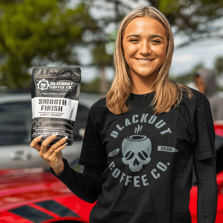 SMooth finish girl holding the coffee bags