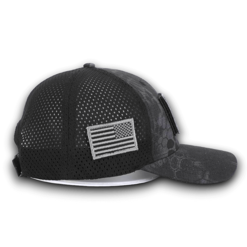 PYTHON BLACK CAMO HAT WITH AMERICAN FLAG PATCH n the side