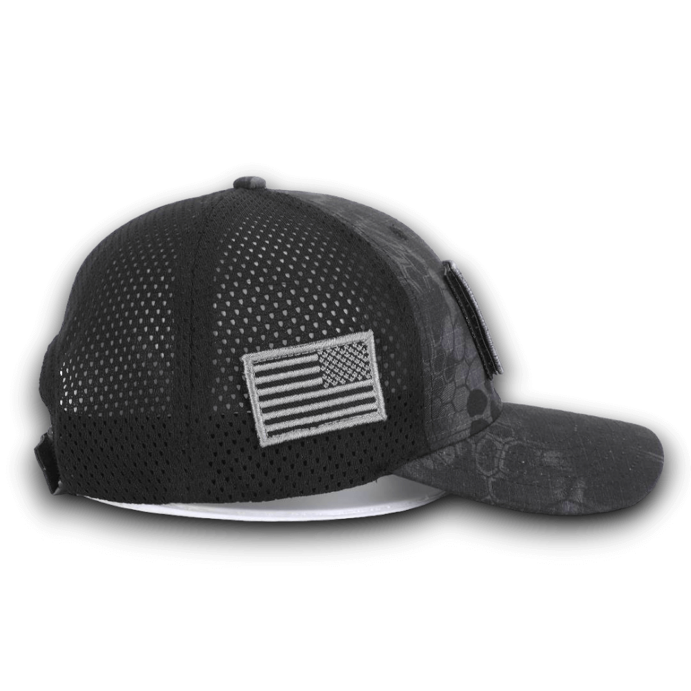 PYTHON BLACK CAMO HAT WITH AMERICAN FLAG PATCH