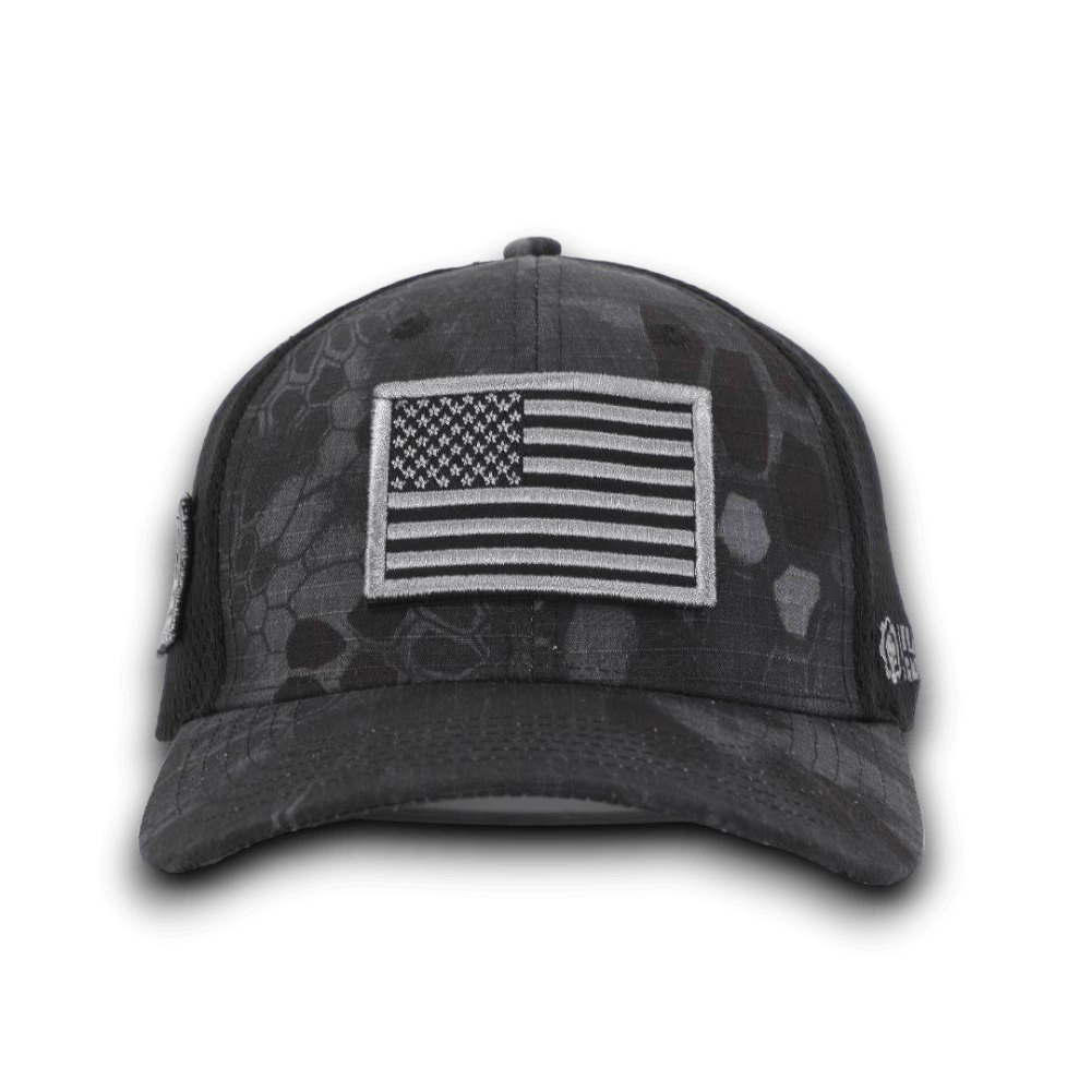 Python Black Camo Hat with American Flag Patch - Blackout Coffee Co.