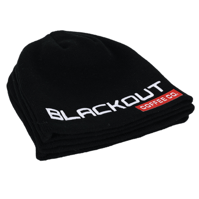 Signature Black Beanie with blackout coffee  co print