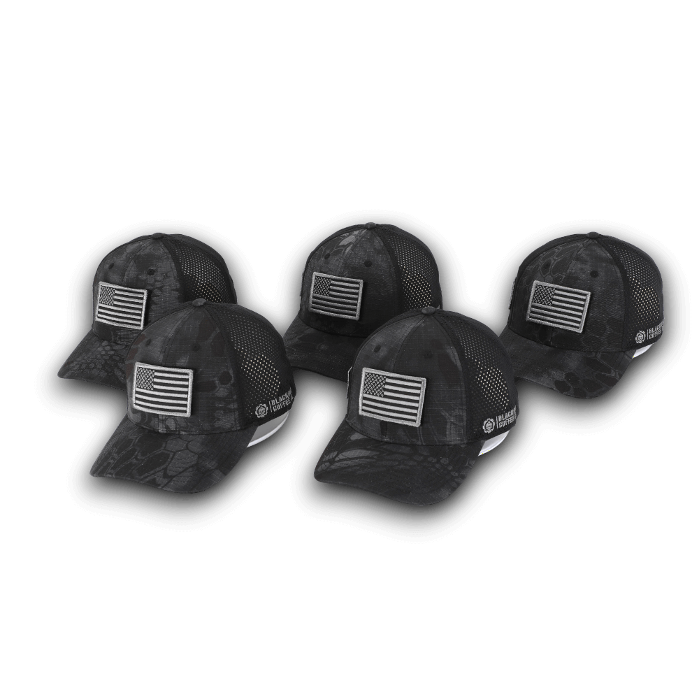 PYTHON BLACK CAMO HAT WITH AMERICAN FLAG PATCH – Blackout Coffee Co