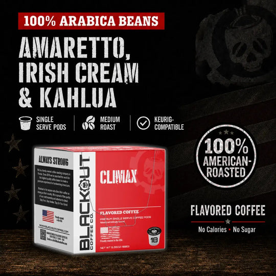 CLIMAX FLAVORED COFFEE PODS 18CT