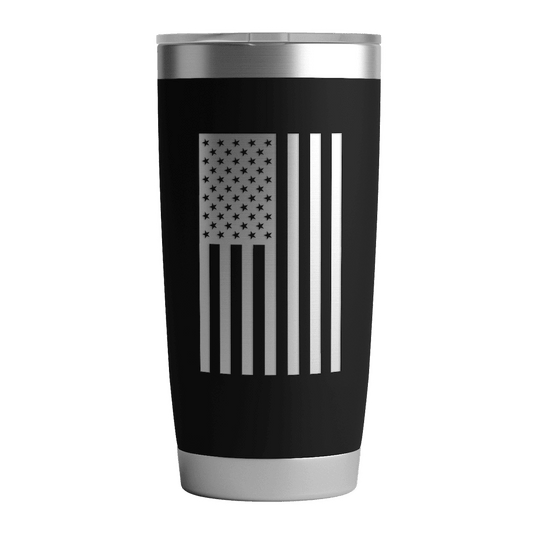 20 OZ Tumbler w/ Logo  of blackout coffee & US Flag In Black