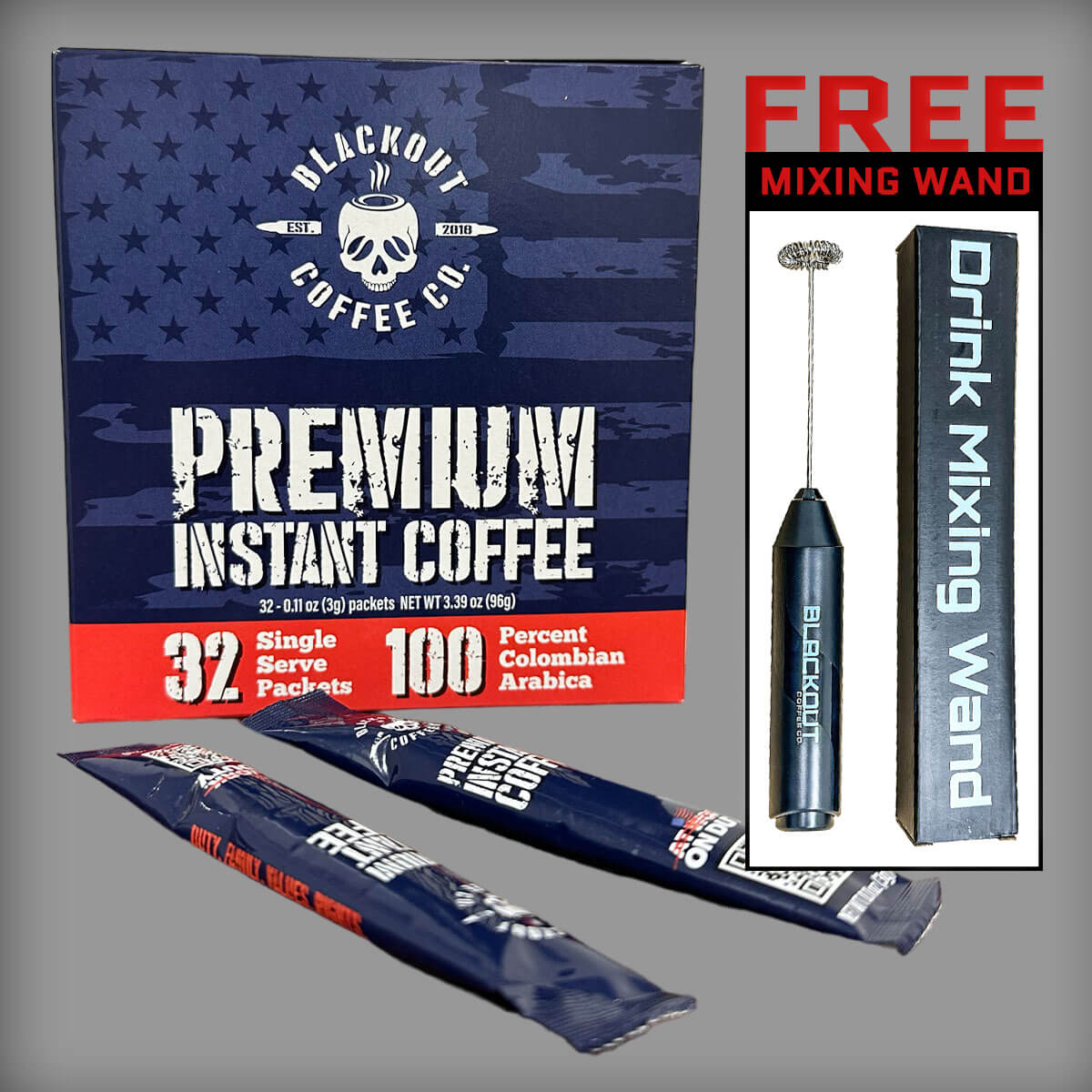 Blackout Coffee Premium Instant Coffee + Free Mixing Wand