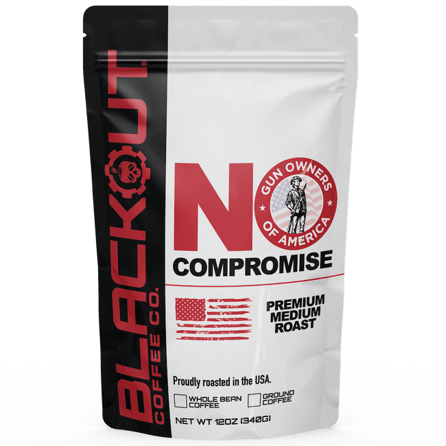 Blackout Coffee Co. packaging with 'No Compromise' branding on a white background