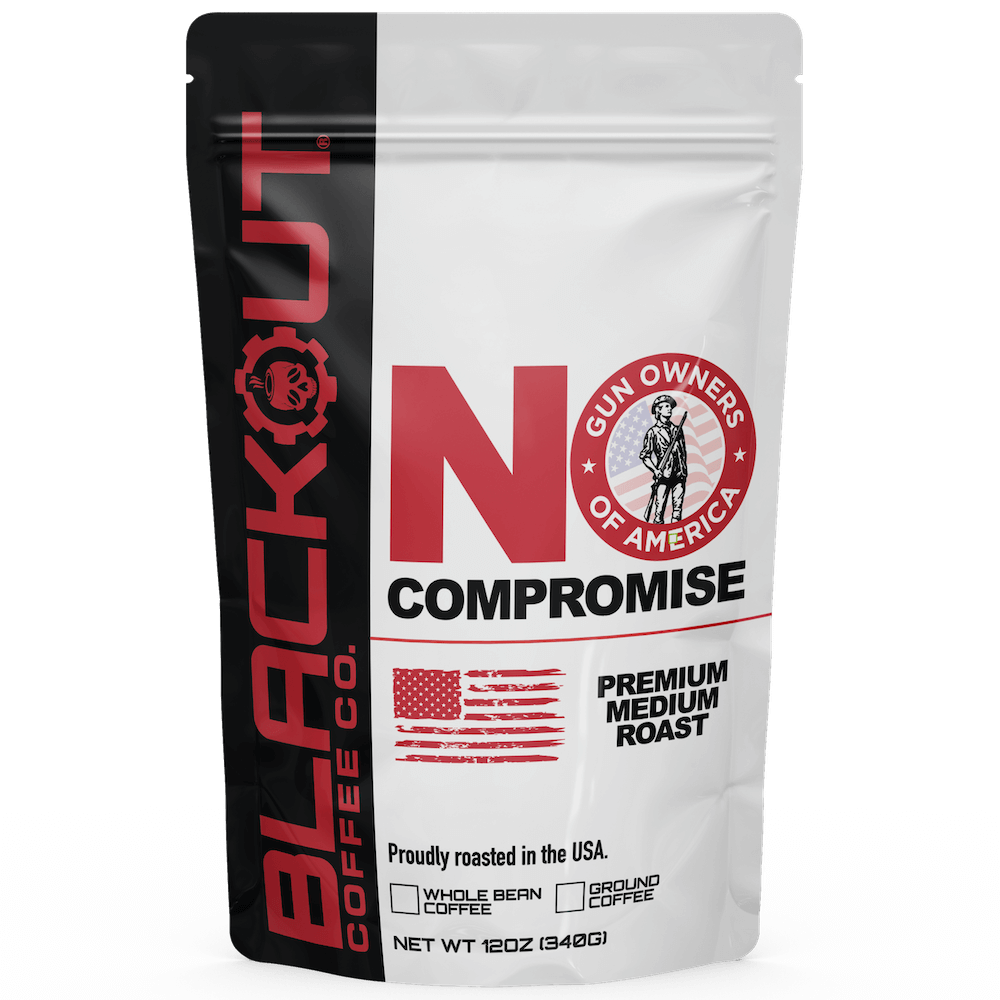 Blackout Coffee Co. packaging with 'No Compromise' branding on a white background