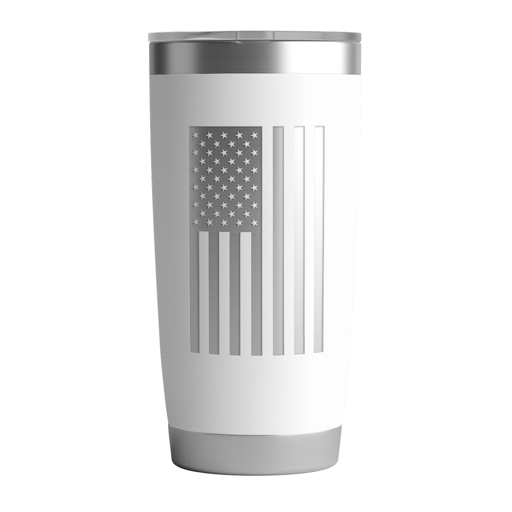 20 OZ Tumbler with black out coffee co Logo & US Flag In White