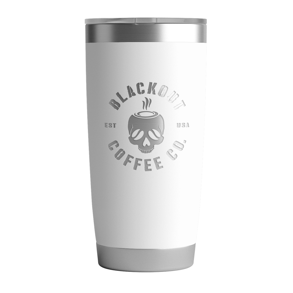 20 OZ Tumbler with black out coffee co Logo & US Flag In White
