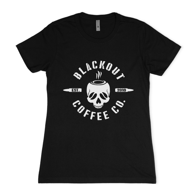 Women's Crew Neck Black T-Shirt BOCC Logo & DTOM Flag - Blackout Coffee Co