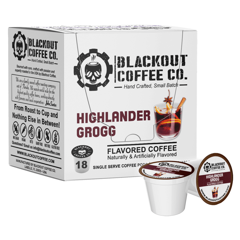 HIGHLANDER GROGG FLAVORED COFFEE PODS 18CT – Blackout Coffee Co