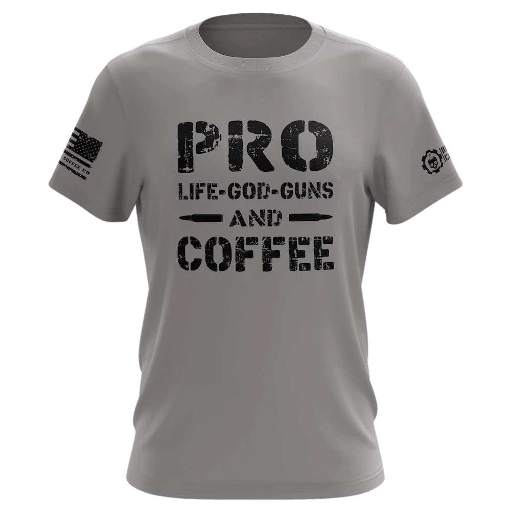 PRO Life-God-Guns & Coffee Gray T-Shirt