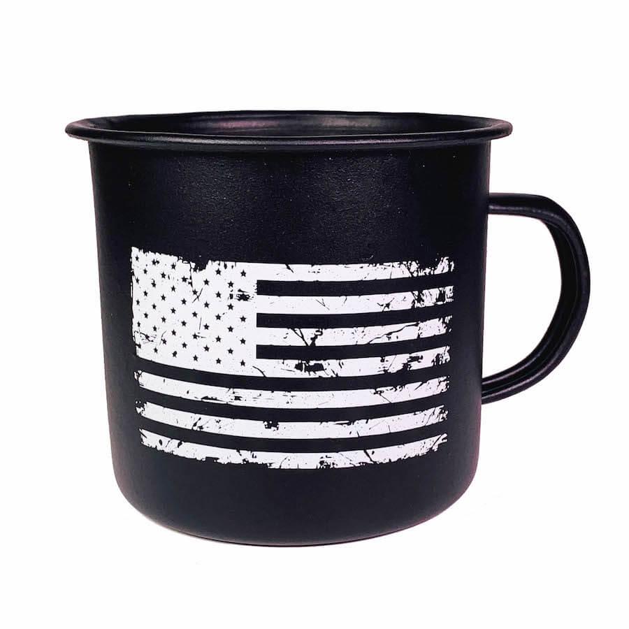 Matte Black Enamel Steel Mug w/ US Flag 12 oz