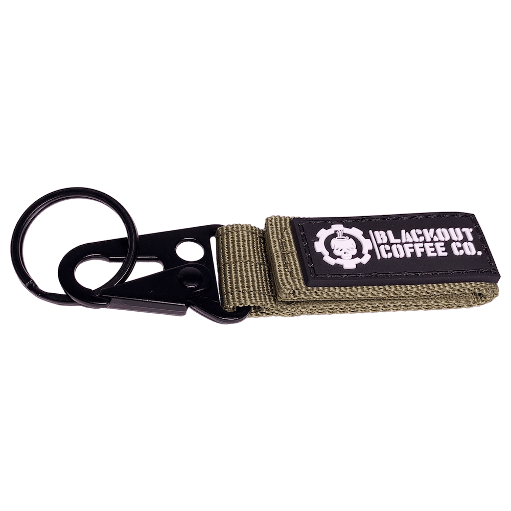 Blackout Coffee Keychain Army Green with blackout coffee co logo