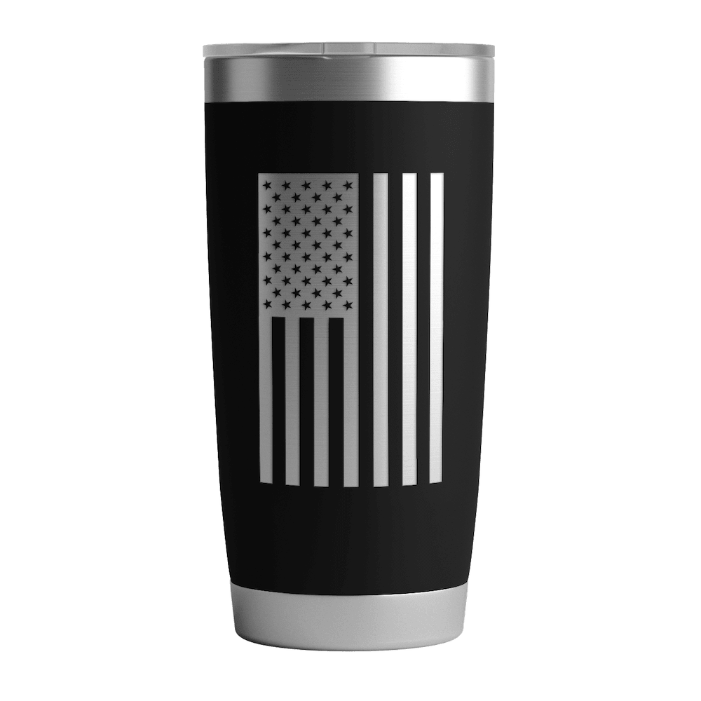 20 OZ Tumbler w/ Logo  of blackout coffee & US Flag In Black